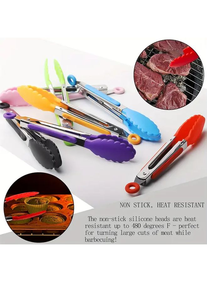 1pc Purple 7 Inch Mini Kitchen Tongs Heat Resistant Nylon Tips For Cooking Serving BBQ Salad - Image 5